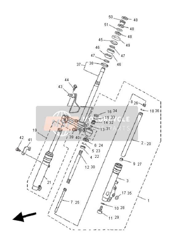 5C2F31031000, Voorvork Assy (R, Yamaha, 4